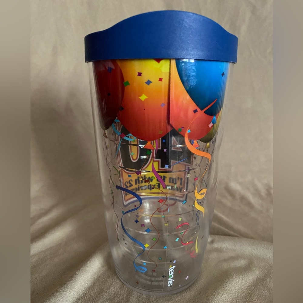 Tervis-40TH BIRTHDAY- HUMOROUS-BLUE lid  Cup/Tumbler 16 oz, & Top